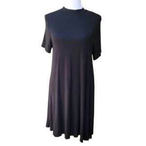 Gypsy Warrior Black Mockneck T-Shirt Dress Shift Stretch Solid Short Sleeves
